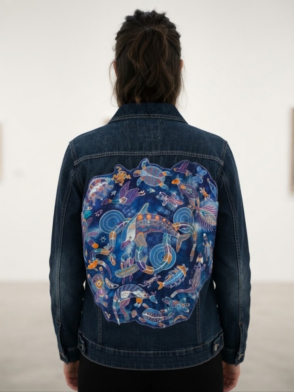 GAP Custom Hand Painted Aboriginal Style Denim Jacket Size Med